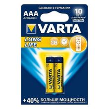 Батарейка AAA VARTA LR03 2BL LONGLIFE, щелочная, 2 шт, в блистере (4103-113)
