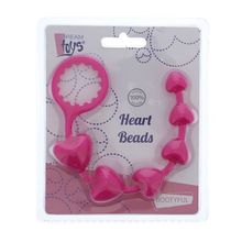 Розовая анальная цепочка с шариками-сердечками HEART BEADS - 23 см. Розовый