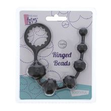 Dream Toys Черная анальная цепочка с шишечками RINGED BEADS - 23 см. (черный)