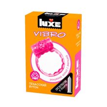 Luxe Розовое эрекционное виброкольцо Luxe VIBRO  Техасский бутон  + презерватив (розовый)