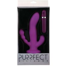 Dream Toys Фиолетовый вибратор с двумя дополнительными отростками PURRFECT SILICONE 3WAYS VIBRATOR 6.5INCH - 17 см. (фиолетовый)