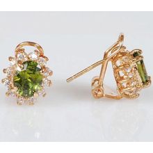 Серьги с перидотом "Малый овал в цирконах"