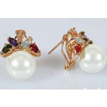 Серьги с жемчугом "С треугольником mix"