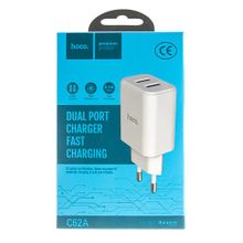 Сетевое зарядное устройство c 2 USB HOCO C62A,2.1A белое