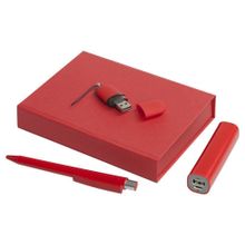 Набор Bond: аккумулятор, ручка и флешка на 8 Гб, красный