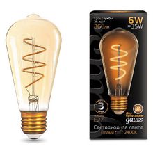 Gauss Лампа светодиодная Gauss LED Filament Flexible E27 6Вт 2400K 157802006 ID - 429945