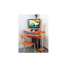 Угловой компьютерный стол G003G6 стекло оранжевое с блёстками, ножки серебро