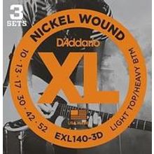 EXL140-3D Nickel Wound Струны для электрогитары, Light Top Heavy Bottom, 10-52, 3 компл, DAddario