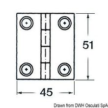 Osculati SS rectangular hinge 4 bushing 51x45 mm, 38.821.02