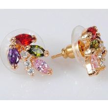 Серьги с mix фианитом "Кленовый лист"