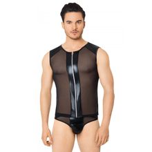 Эротический мужской костюм-сетка с молнией (M-L   черный)