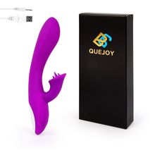 Фиолетовый рельефный вибратор-кролик QUEJOY - 25 см. (235041)