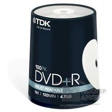 Tdk Диск DVD+R 4.7Gb 16x Cake Box Printable 100шт DVD+R47PWWCBED100, t19920