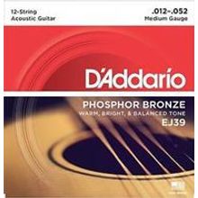 EJ39 Phosphor Bronze Комплект струн для акустической 12-струнной гитары, Medium, 12-52, DAddario