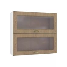 Моби Эмили шкаф навесной 800 гориз. 2 витрины Ель ID - 314644