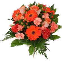 Букет Оранжевый Презент Герберы, гвоздики и розы