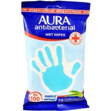 Aura Antibacterial Derma Protect Алоэ 15 салфеток в пачке
