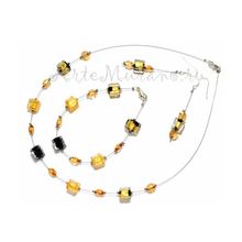 Комплект Портофино пикколо чёрно-золотой: ожерелье, браслет, серьги