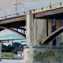 Картина на холсте маслом "Мост, Новосибирск"