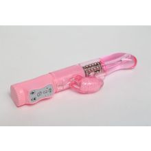 Розовый вибратор с изогнутой головкой и ротацией - 21,5 см. Розовый
