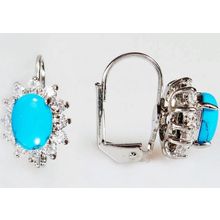 Серьги с (RH) бирюзой "Малый овал в цирконах"