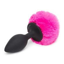 Черная анальная пробка с розовым хвостом Large Bunny Tail Butt Plug (244203)