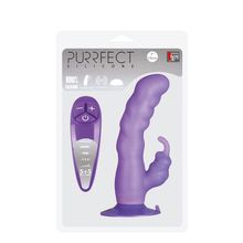 Dream Toys Фиолетовый вибратор с клиторальным отростком и присоской PURRFECT SILICONE SUCTION CUP DUO VIBE - 18 см. (фиолетовый)