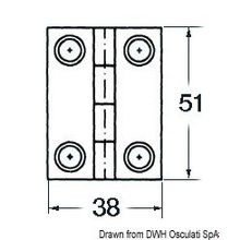 Osculati SS rectangular hinge 4 bushing 51x38 mm, 38.821.01