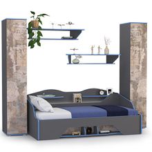 Нижегородмебель и К Индиго кровать с основанием с полками и пеналами № 12 цвет тёмно серый граффити ID - 295796