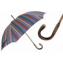 Pasotti - Зонт мужской трость классический, яркая разноцветная полоска, ручка под дерево