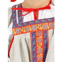 Русский народный костюм льняной комплект бежевый "Забава": сарафан и блузка, XS-L