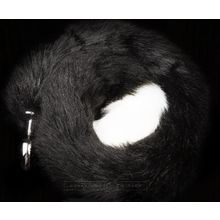 Серебристая анальная пробка с черным хвостом  Черный