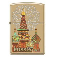 Зажигалка золотистая Zippo Россия с покрытием High Polish Brass