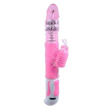 Baile Розовый вибратор с вращением бусин и клиторальной бабочкой - 30 см.
