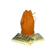 Домино в рыжем кожаном мешочке (9 точек)