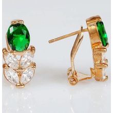 Серьги с зелёным фианитом "Кабошон с колоском"