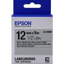 EPSON LK-4SBM картридж с лентой металлик 12 мм, чёрный шрифт на серебрянном фоне