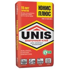 ЮНИС Плюс клей плиточный (25кг)   UNIS Plus клей для укладки керамической плитки и керамогранита (25кг)