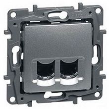 Розетка компьютерная 2xRJ45 Cat.5 ETIKA, алюминий |  код. 672452 |  Legrand