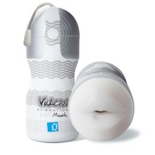 Topco Sales Мастурбатор-ротик с вибрацией Vulcan Love Skin Masturbator Wet Mouth Vibe (белый с серебристым)