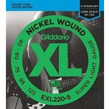 EXL220-5 Nickel Wound Комплект струн для 5-струнной бас-гитары, Super Light, 40-125, DAddario