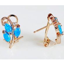 Серьги с синим опалом "3 рис+циркон"