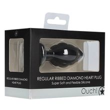 Shots Media BV Черная анальная пробка Regular Ribbed Diamond Heart Plug - 7 см. (черный)