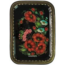 Поднос Жостово "Маки на черном фоне" 28*38 см, арт. А-7.35