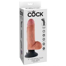 Телесный вибратор с мошонкой и съемной присоской 7  Vibrating Cock with Balls - 17,8 см. (74054)