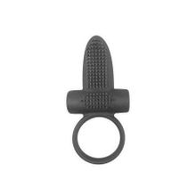 Чёрное эрекционное кольцо с вибрацией и язычком Sex Expert Черный