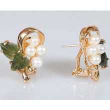 Серьги с жемчугом и нефритом "4 жемчужины в ободке"