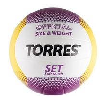 Мяч волейбольный TORRES Set, р.5, синт.кожа, клееный, бут.кам, бело-желто-фиолетовый