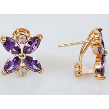 Серьги с аметистом "Цветочек 2 циркона"