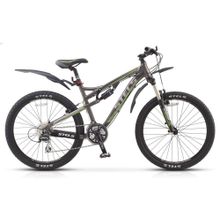 STELS Tornado V.15 26" (24ск, алюм, двухподвес, Vbr, Shimano EF51 TX50 M360 HG41)(рама 17", темно-серый серебристый зеленый)